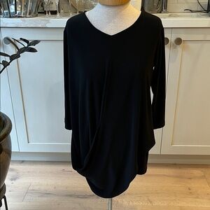 Sympli Elegant Black Women's faux wrap front top with draped side pocket